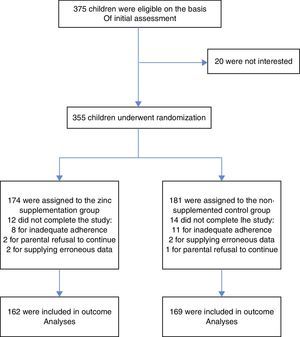 Flow diagram of the participants and the reasons for not completing the study, according to treatment group.