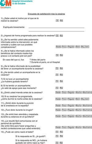 Encuesta de satisfacción tras la cesárea.