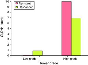 Comparison between the two studied groups according to grade in papillary serous cystadenocarcinoma.