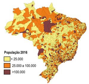 Distribution of the levels of population of the 5570 Brazilian municipalities (Moran’s I = 0.04; p < 0.01).