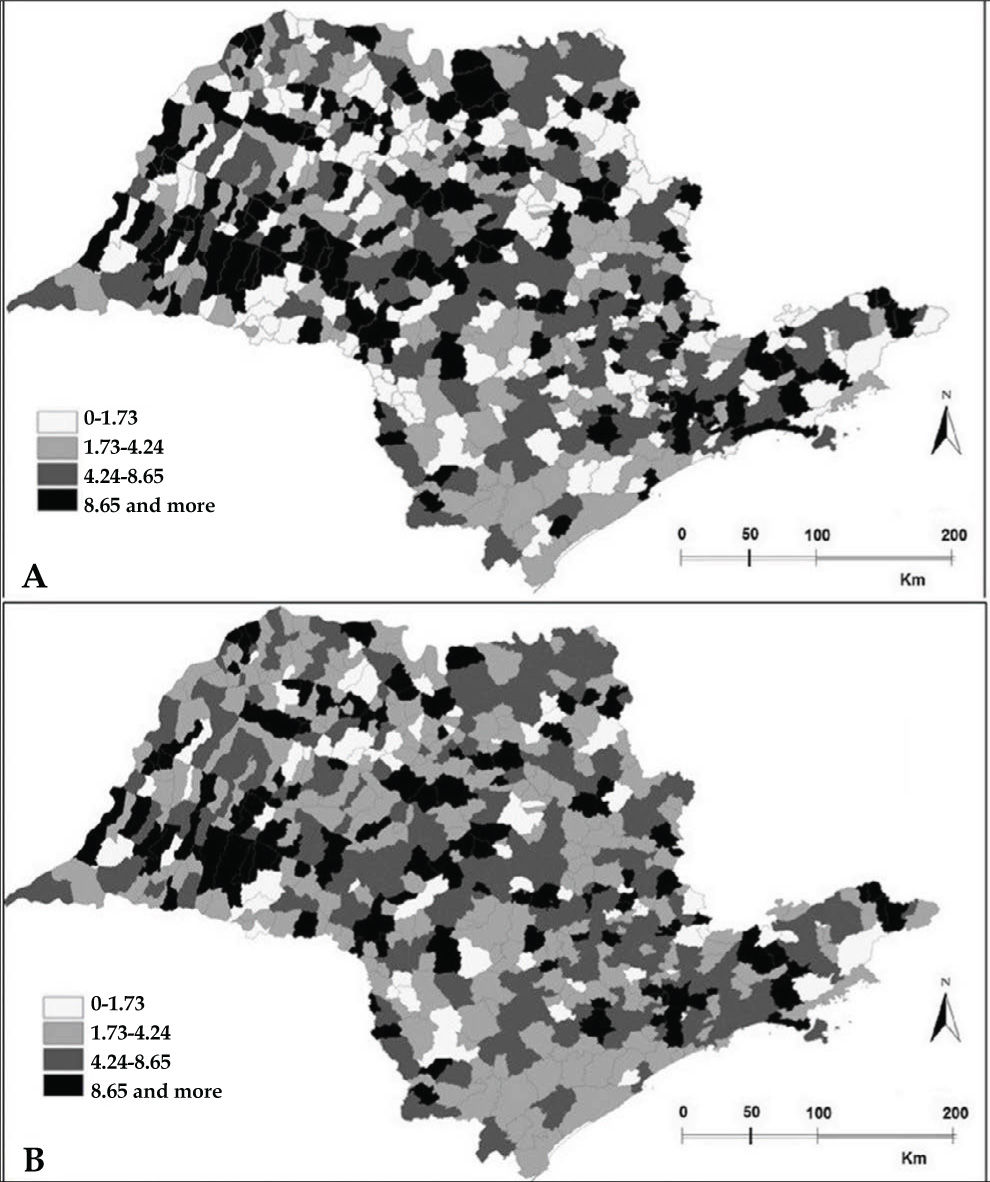 Spatial approach of leprosy in the State of São Paulo, 2009-2012 ...