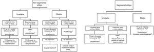 Flowchart of treatment. BSA, Body Surface Area; TC, Topical corticoid; TCI, Topical Calcineurin Inhibitor (Tacrolimus or Pimecrolimus); OMP, Oral Corticoid Mini-pulse. +-, Associated or not to. 1 With clinical monitoring to evaluate local side effects, especially if in genital, facial or skinfold areas. Most reviewers agree that, if the use of TC is necessary, preference should be given to those with low and medium potency in genital, skinfold and facial areas. The use of high and very-high potency corticosteroids should be restricted to the other body areas. Also, in sensitive areas, the use of TCI can be prioritized to minimize the side effects of topical corticosteroids. 2 In children and the elderly, evaluate the risk-benefit of using oral corticosteroid therapy, mainly due to the association between its use and growth deficit and increased fracture risk, in addition to comorbidities that can be triggered or aggravated by the medication use. 3 Tacrolimus (or Pimecrolimus) 2×/day. 4 Preferably NB-UVB, Excimer laser or Excimer light. Due to slow responders, a treatment lasting at least six months (2 to 3 weekly sessions) is suggested. In localized cases, give preference to phototherapy treatment that allows irradiation restricted to the lesion area. The association with oral anti-oxidants, TCI and TC during treatment can be considered. It was a consensus among the reviewers that the genital area should not be irradiated. 5 In the absence of Köbner phenomenon.