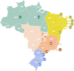 Distribution of the 85 specialists participating in the Brazilian Psoriasis Consensus 2024 according to the different states of Brazil.