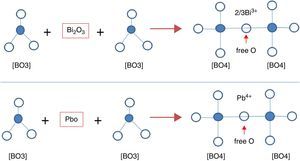 Evolution of [BO3] to [BO4] in PBB glass.