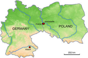 Location of the archaeological sites at Kozów, Starosiedle and Altdorf.