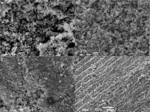 SEM micrographs of 3D printed 3-YSZ sintered at 1300°C: (a) 25%, (b) 45%, (c) 60% 3YSZ loading, (d) cross-sectional view of 60% 3-YSZ.