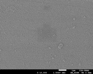 SEM micrograph of Ce0.8Sm0.2O2−δ thin film synthesized at 400°C without heating treatment.