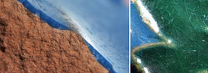 Glass layer and ceramic paste (left). Crackle glass layer (right).