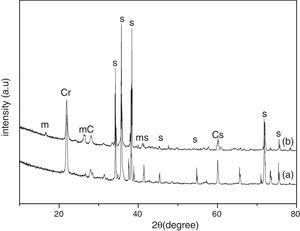 XRD pattern of samples after corrosion for 240h with steam and ash (a) S; (b) SA.