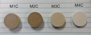 Cylindrical samples formed by cold isostatic pressing and sintered at 1150°C.