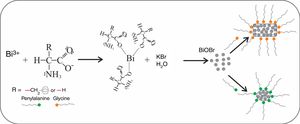 The scheme of the amino acids-assisted microwave route for the fabrication of BiOBr nanomaterials.