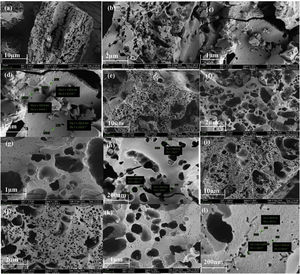 FESEM characterization of (a–d) CFAC@550, (e–h) CFAC@650 and (i–l) CFAC@750.