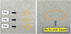 Macroscopic examination of scratch tested (a) 50:50 YSZ-Al2O3 (b) 75:25 YSZ-Al2O3 deposited EN36C steel.