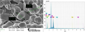 SEM and EDS of 75:25 YSZ-Al2O3 deposited steel substrate.