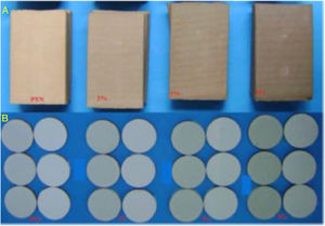 (A) Samples obtained by extrusion. (B) Samples obtained by dry pressing.