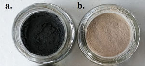 (a) FA without treatment and (b) after ultrasonic washing with 3.0molL−1 HCl.