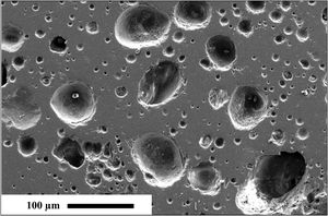 Microstructure image of standard porcelain tile.