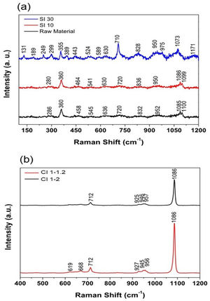 (a) Raman spectra for statically irradiated samples. (b) Raman spectra for samples irradiated in dynamic mode.