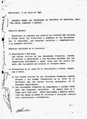 Acta de fundación del Grupo de sociedades de pediatría del Cono Sur. Uruguay-Montevideo 1993.