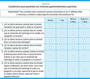 Cuestionario GERD-Q versión español.