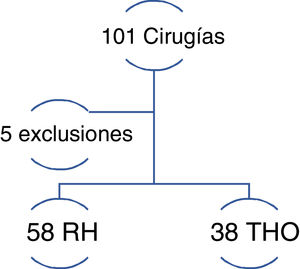 Flujograma de los pacientes incluidos en el estudio. RH: resección hepática; THO: trasplante hepático ortotópico.