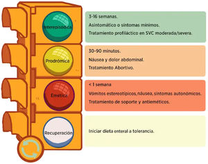 Fases que caracterizan al síndrome de vómitos cíclicos descritas por Fleischer et al.