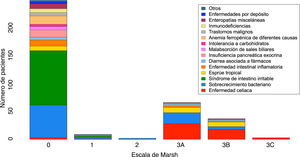 Biopsia duodenal (por clasificación de Marsh-Oberhuber) en función al diagnóstico final. Fuente: figura original, de nuestra propia autoría.