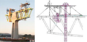 Photograph and drawing of access platforms and protected areas for welding.
