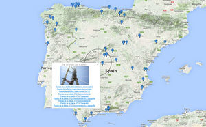 Mapa de acceso web a las estructuras de la plataforma. En la ventana emergente, los enlaces a las diferentes instrumentaciones parciales del Puente de la Constitución de 1812 sobre la Bahía de Cádiz.