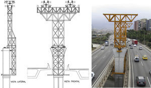 Estructura auxiliar delantera en cabeza de pila. Esquemas y vista frontal real.