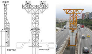 Front auxiliary structure on the pier head. Diagrams and real front view.