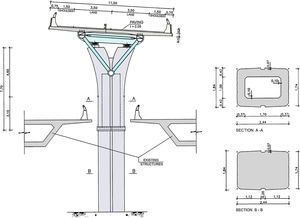 Transverse section of the assembly forming the Bus-HOV Viaduct.