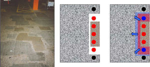 Examples of patch repair and repair with mortar with corrosion inhibitors.