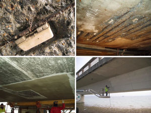Details of the repairing procedure (sacrifice anodes, application of mortar patches and final painting).