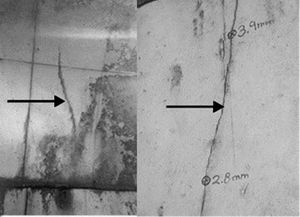 Typical structural cracks observed on the unreinforced concrete arches.