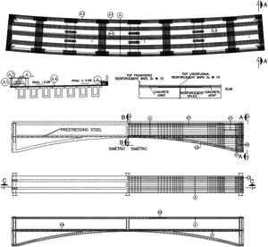 Superstructure details of the Progreso's new viaduct: above deck, below prestressed arched beam.