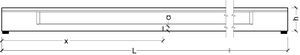 Vista longitudinal de la viga, con los parámetros de definición de la fisura.