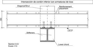 Bottom chord under the roof slab.