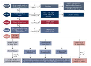 Algoritmo de evaluación cardica perioperatoria LOE B: Nivel de evidencia B. LOE C: Nivel de evidencia C. Tomado de Fleisher LA, et al. ACC/AHA 2007.3