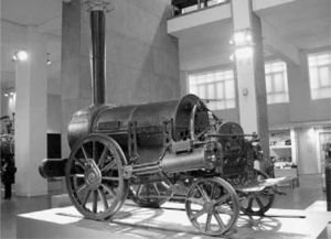 Locomotora a vapor (Stephenson’s Rocket). Museo de Ciencia de Londres. Autor: William M. Connolley. Dominio público Wikimedia Commons.