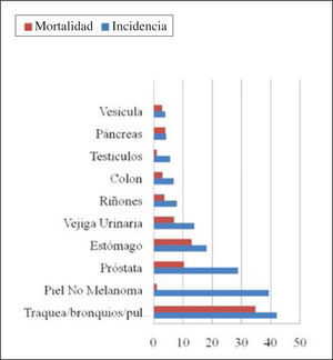 Incidencia y mortalidad por cáncer en hombres segun principales localizaciones. chile, RPC región de antofagasta 2003-2007.