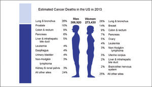 Causas de muerte por cáncer (EE.UU. 2013) Cancer Statistics 2012, American Cancer Society