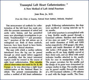 otra publicación en la que se destaca el origen de la idea de esta punción transseptal (tomado de ross J,Jr. transeptal left heart Catheterization: a new method of left atrial puncture. annals of surgery 1959;149:395-401).