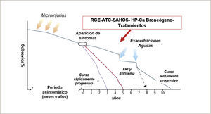 Historia natural de la fibrosis pulmonar idiopática. Modificado de M. Selman (Adaptado de referencia 7).