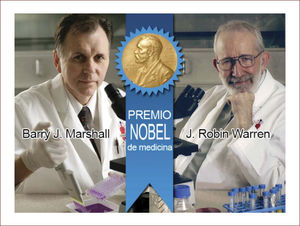 Barry J. Marshall, MD, y J Robin Warren, MD, recibieron el premio Nobel en Medicina por el descubrimiento de la relación entre H. pylori y las enfermedades gastroduodenales. Este descubrimiento mejoró el manejo de la enfermedad ulcerosa péptica.