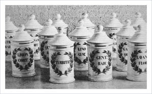 FRASCOS DE PORCELANA DE LA BOTICA DE LOS JESUITAS Ricardo Cruz-Coke Madrid. “Historia de la Medicina Chilena”. Editorial Andrés Bello 1995.