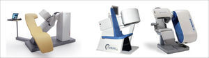 Diferentes modelos de cámaras dedicadas para cardiología nuclear Nótese la disposición del asiento para permitir mayor comodidad del paciente y la cercanía de los detectores al hemitórax izquierdo.