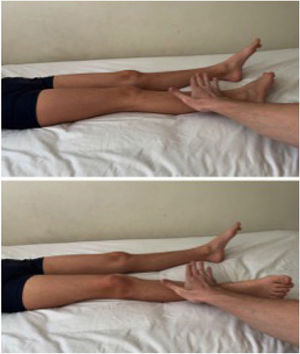 Roll test. El examinador pasivamente rota a interno y externo con la extremidad extendida intentando reproducir dolor.