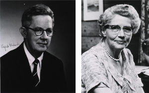 Alfred Blalock y Helen Taussig. Alfred Blalock (izquierda), quien efectuó el primer shunt aorto-pulmonar, anas- tomosando la arteria subclavia a la arteria pulmonar, para el tratamiento de la estenosis pulmonar congénita, según la conceptualización de Helen Taussig (derecha), operación conocida como “shunt de Blalock-Taussig”. Esta última es, además, considerada como la fundadora de la cardiología pediátrica. Fotografías: Universidad Johns Hopkins, 1955. Cortesía de la Biblioteca Nacional de Medicina de los EE.UU. (http://resource.nlm.nih.gov/101434706; http://resource.nlm.nih.gov/101430102).