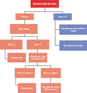 Tamizaje con examen VPH, sin genotipificación viral.